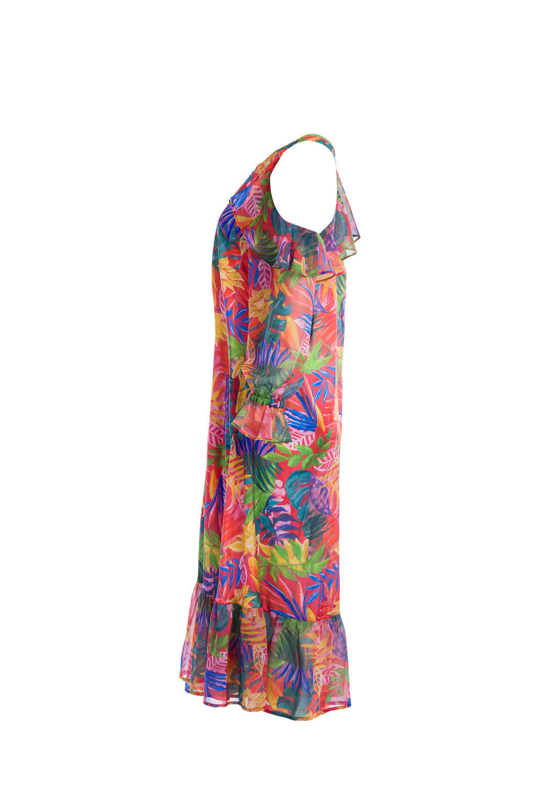 Off-shoulder dress with ruffles in tropic orange Off-shoulder dress with ruffles in tropic orange