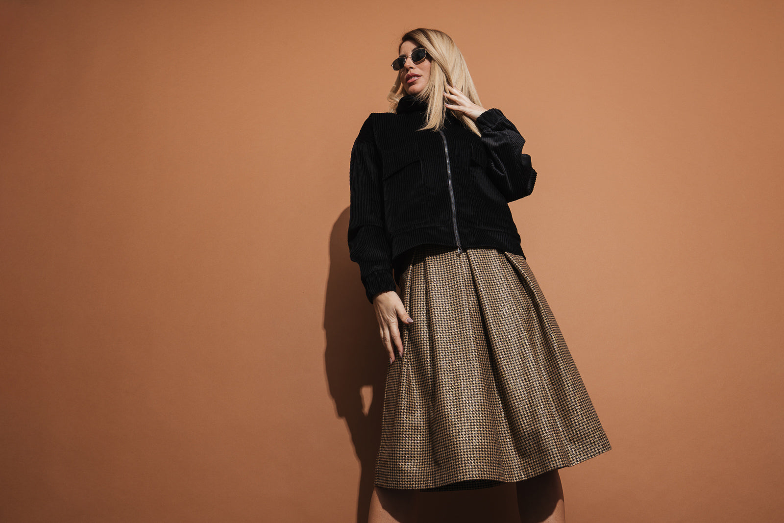 Middle-length skirt in Golden pepita Middle-length skirt in Golden pepita