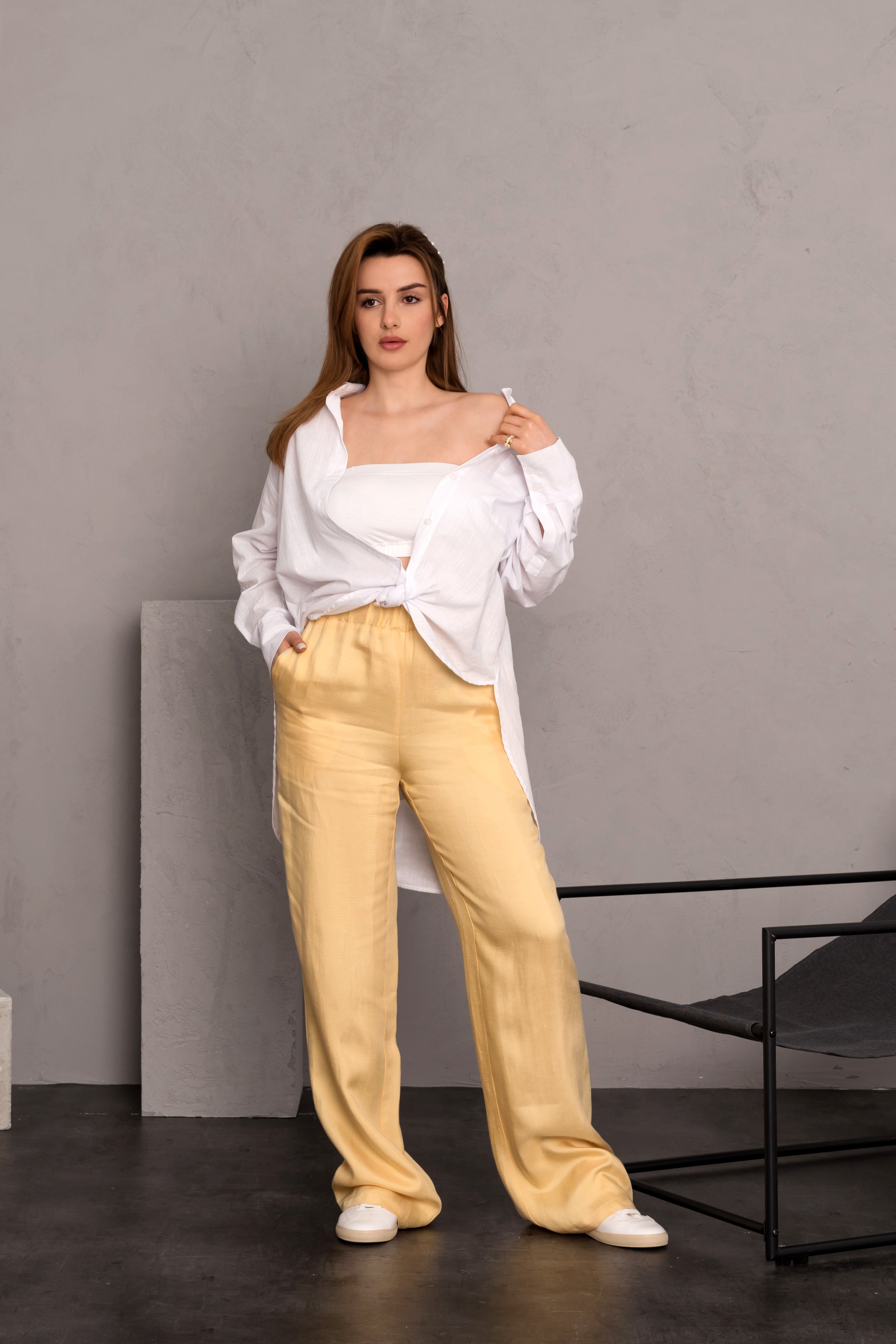 Loose white shirt with long sleeves Loose white shirt with long sleeves