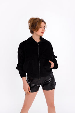 Velvet ribbed jacket in black
