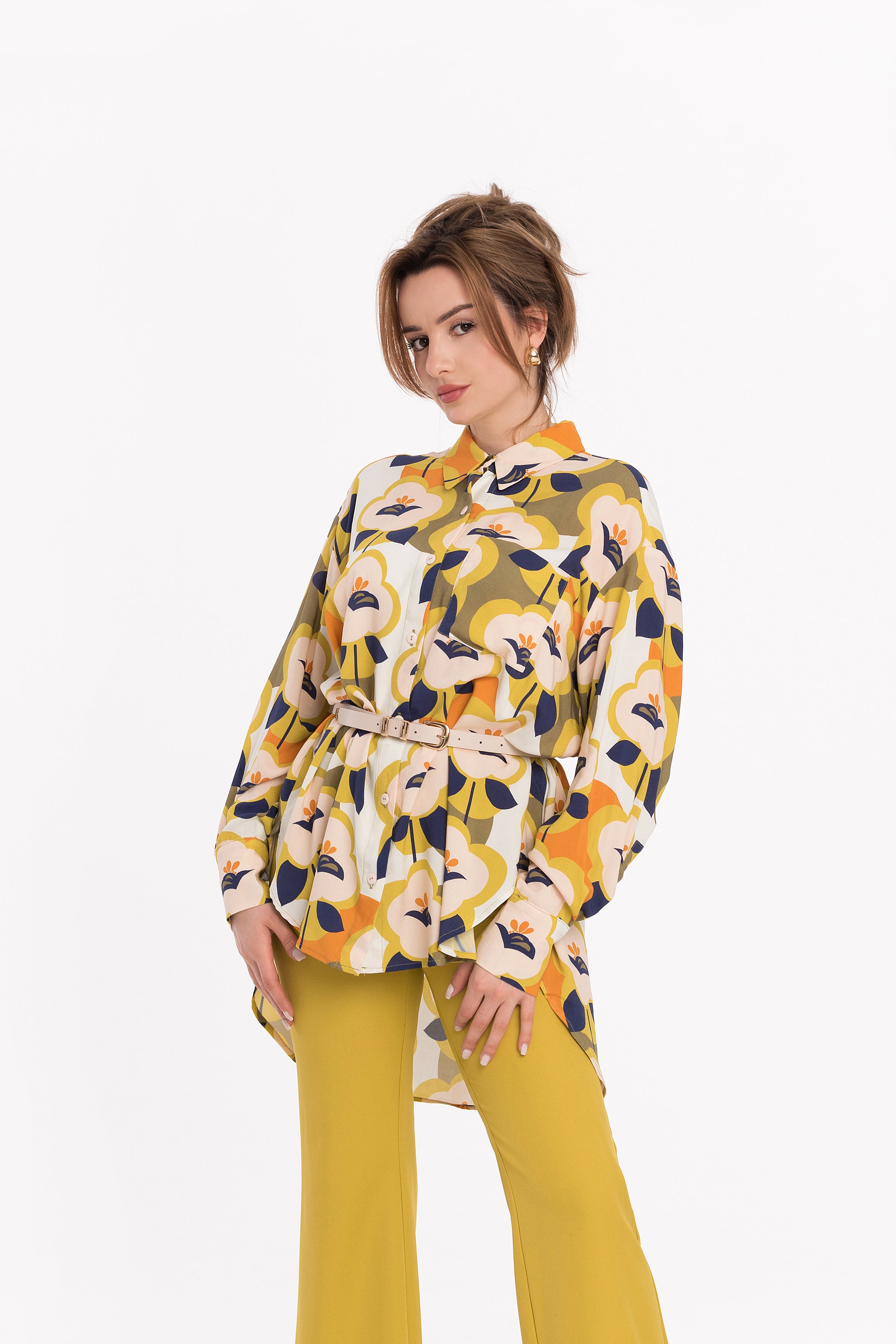 Loose shirt in yellow melange Loose shirt in yellow melange