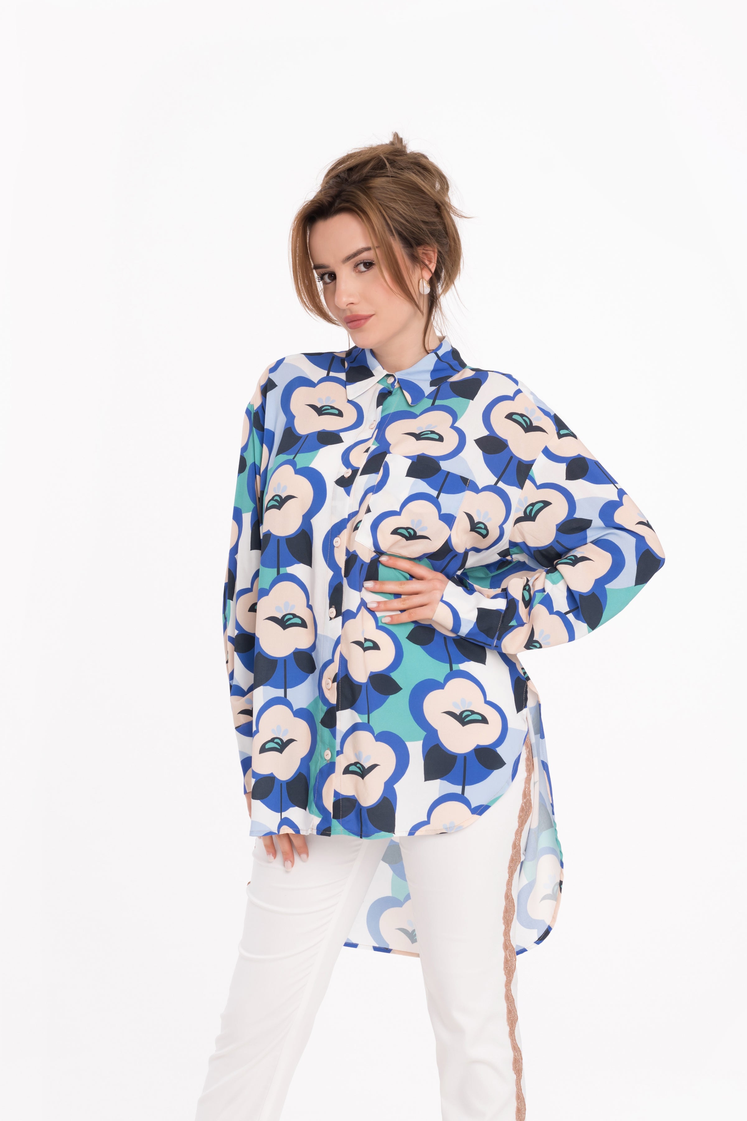 Loose shirt in blue melange Loose shirt in blue melange