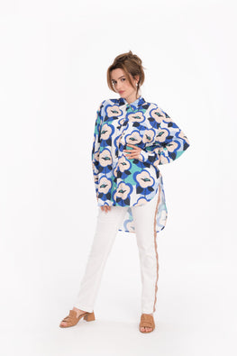 Loose shirt in blue melange