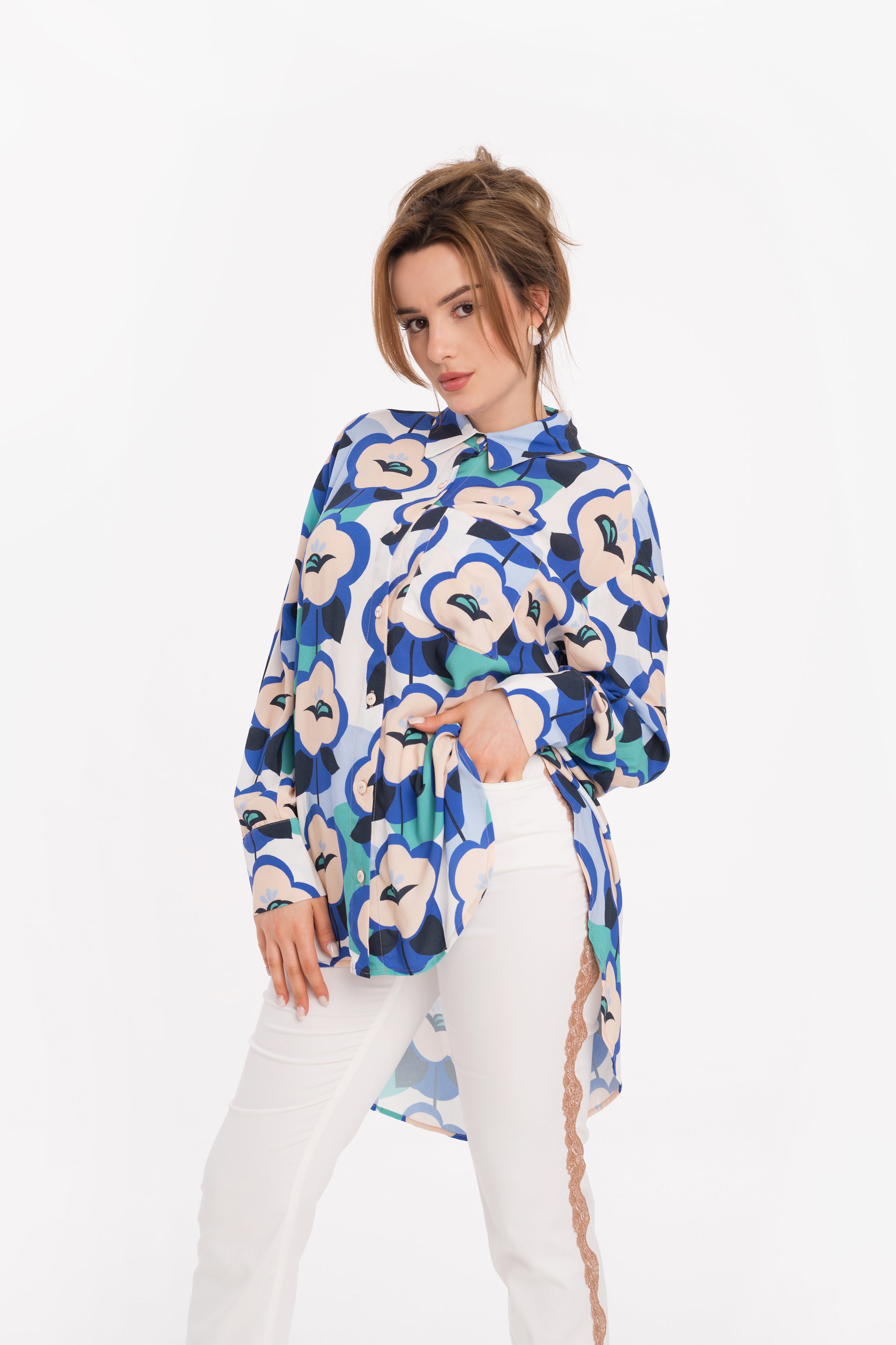 Loose shirt in blue melange Loose shirt in blue melange