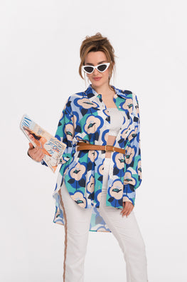 Loose shirt in blue melange