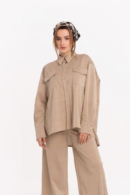 Loose shirt with long sleeves in golden cotton