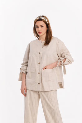 Linen jacket with ribbons on the sleeves