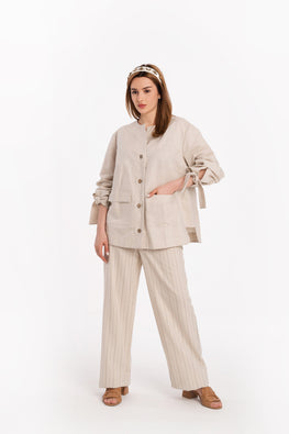 Linen jacket with ribbons on the sleeves
