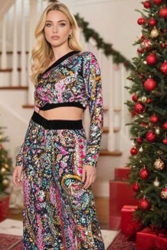 Топ с едно рамо на цветни пайети Топ с едно рамо на цветни пайети