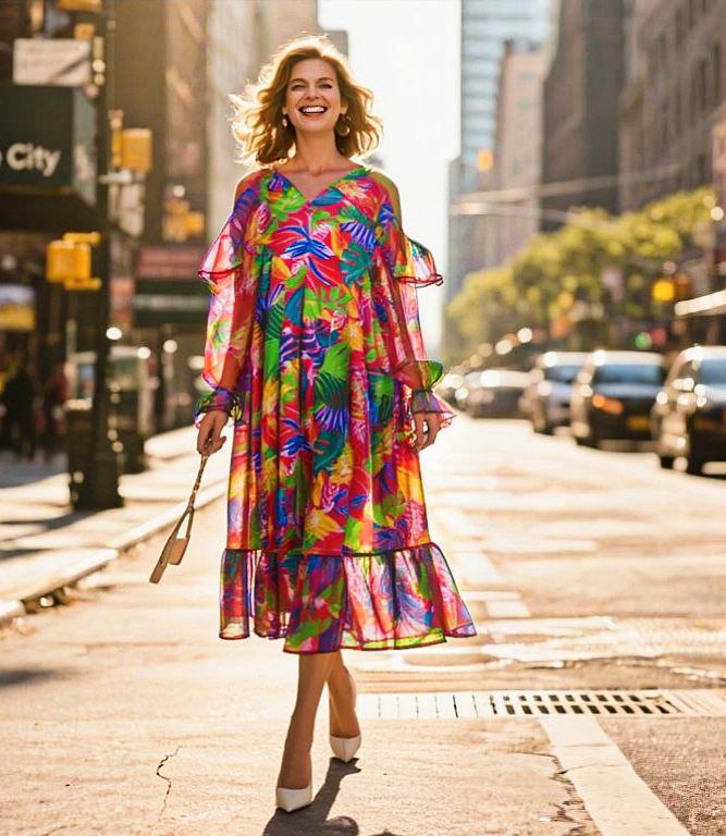 Off-shoulder dress with ruffles in tropic orange Off-shoulder dress with ruffles in tropic orange