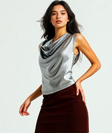 Fitted top with cowl neckline