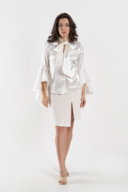 Satin blouse flared sleeves