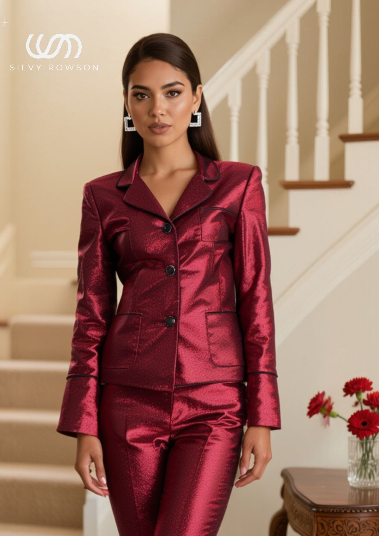 Burlesque Patns in red Burlesque Jacket in Red – Front view – Silvy Rowson