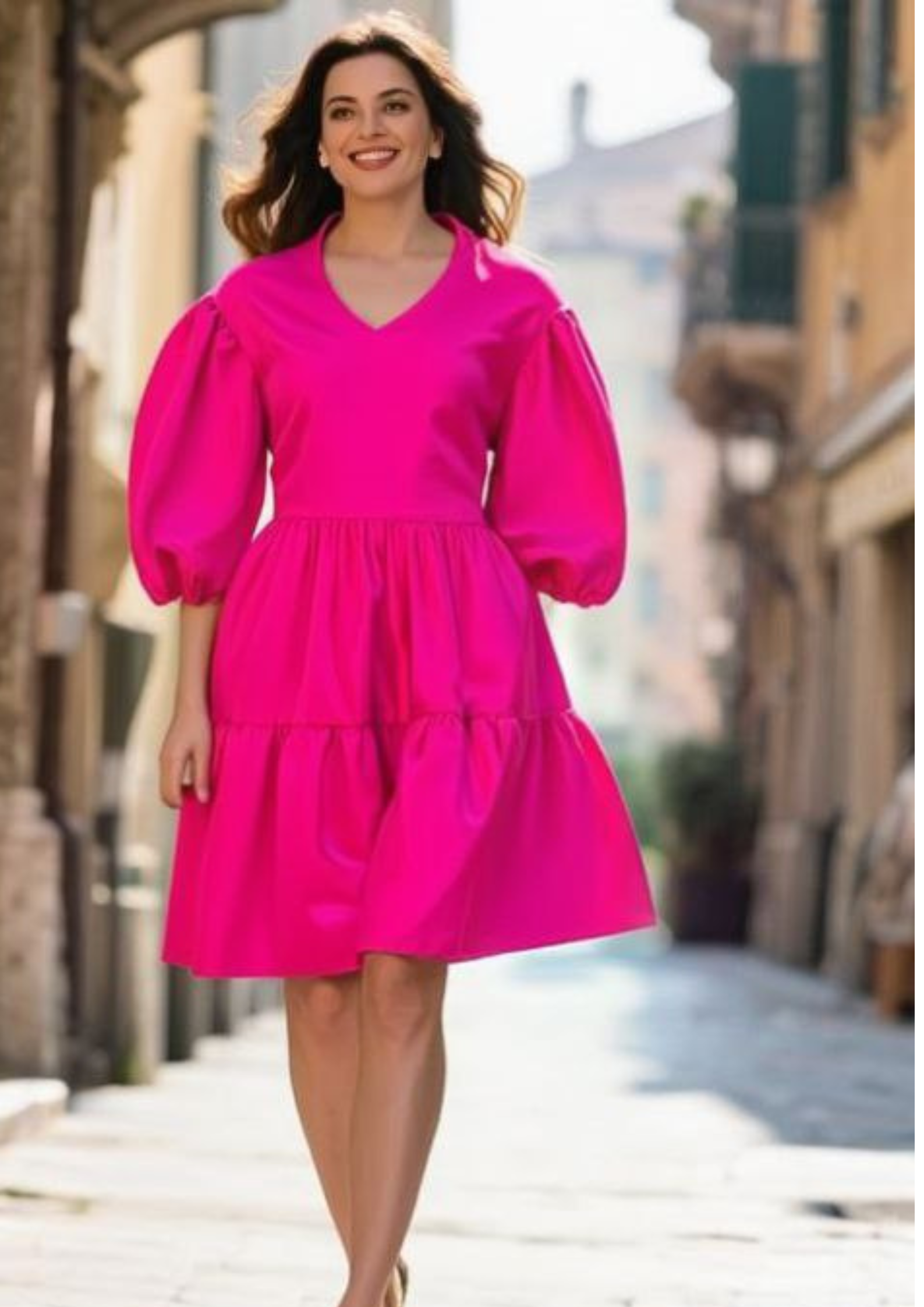 Dress with Buff sleeves - pink Dress with Buff sleeves - pink