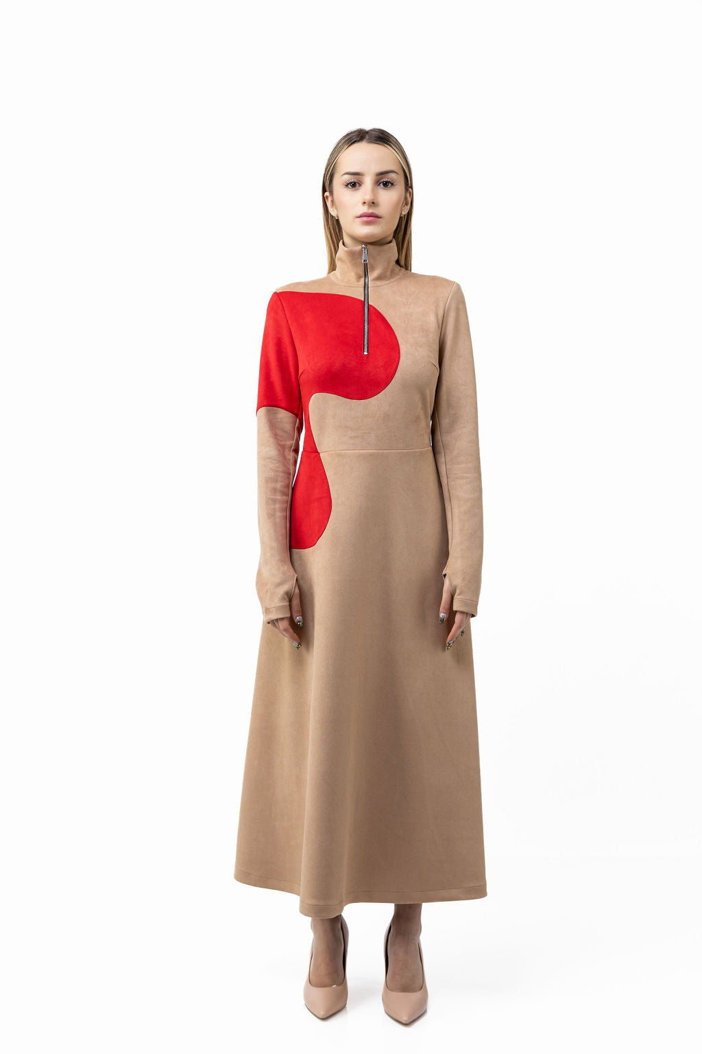 Dress Beige&Red-S Dress Beige&Red-S