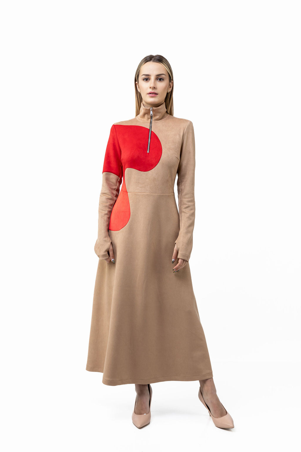 Dress Beige&Red-S Dress Beige&Red-S