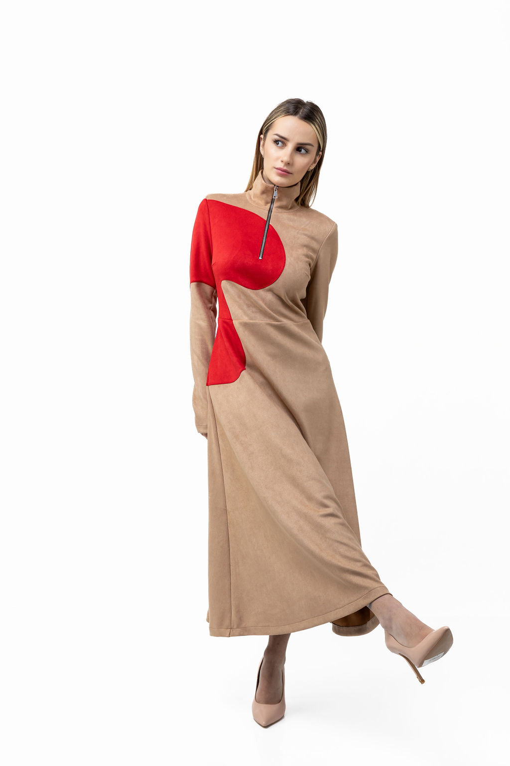 Dress Beige&Red-S Dress Beige&Red-S