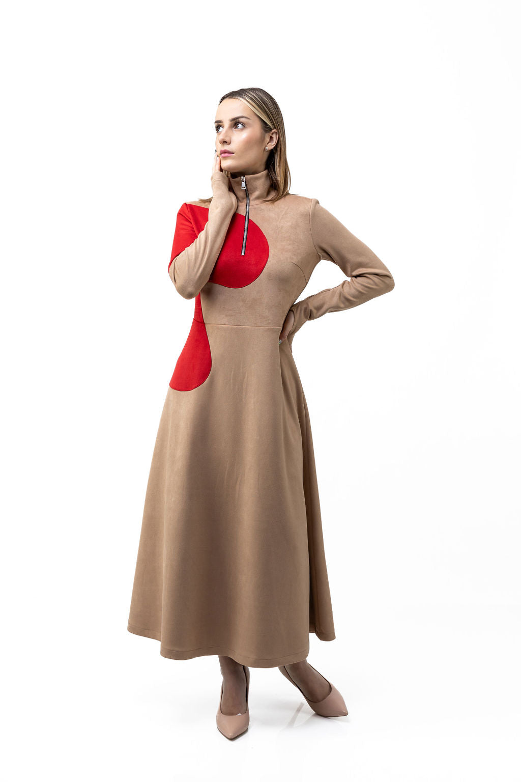 Dress Beige&Red-S Dress Beige&Red-S