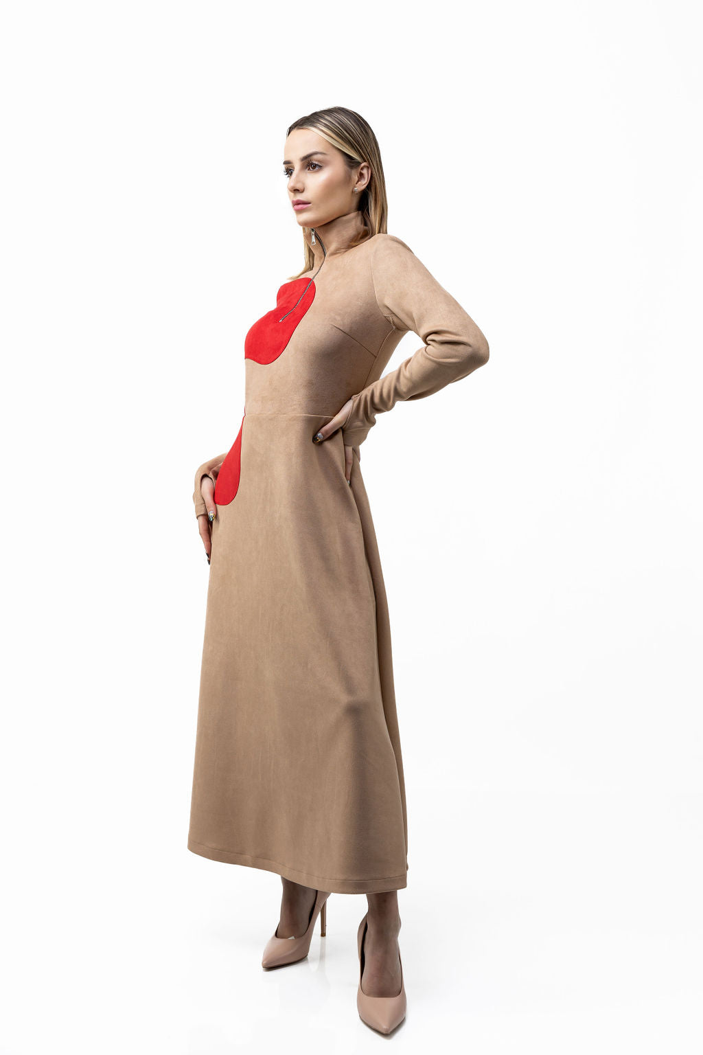 Dress Beige&Red-S Dress Beige&Red-S