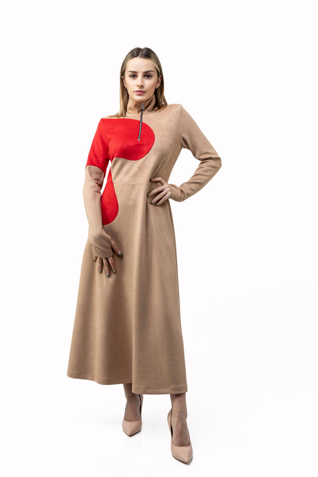 Dress Beige&Red-S Dress Beige&Red-S