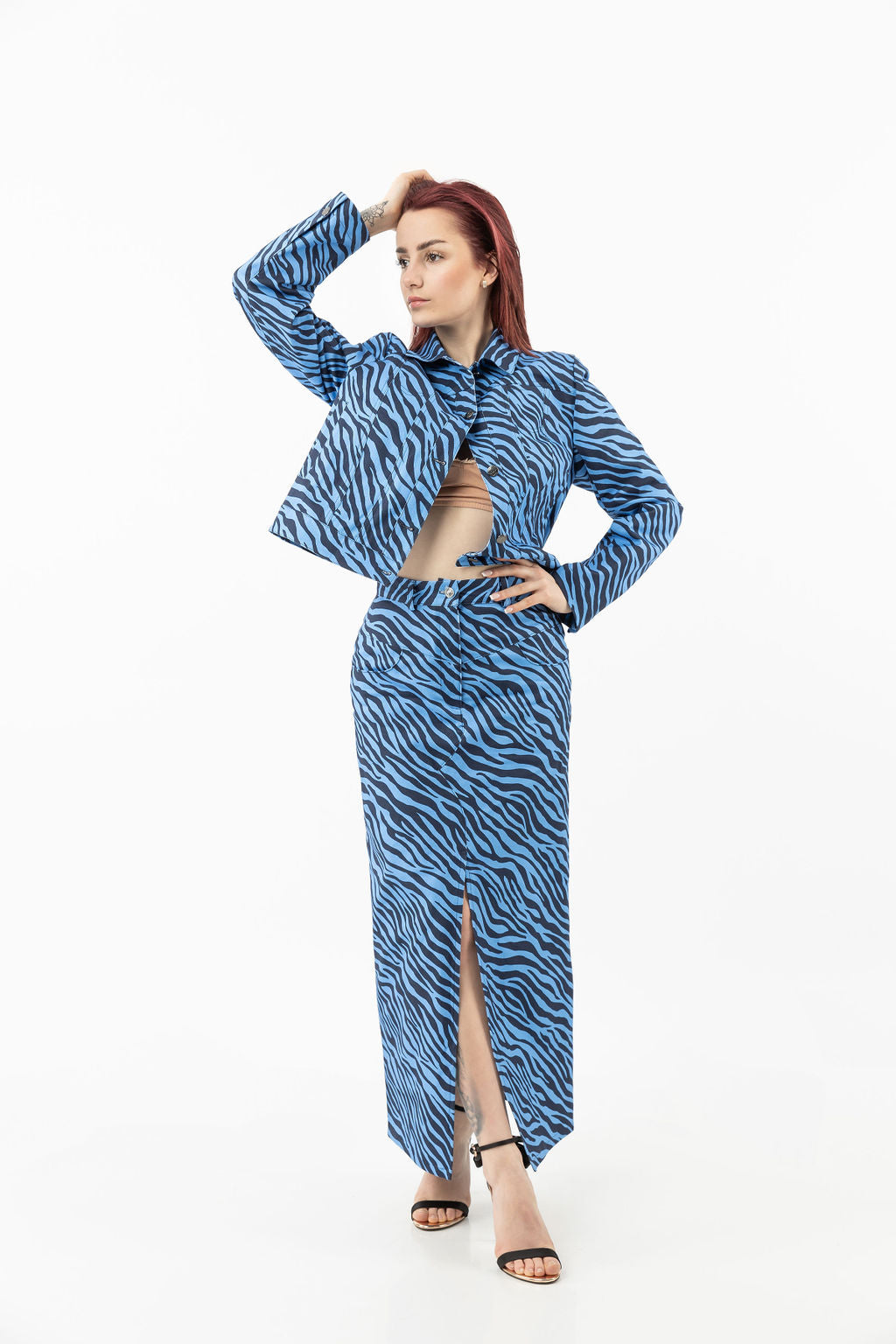 Cotton skirt in blue zebra print Cotton skirt in blue zebra print