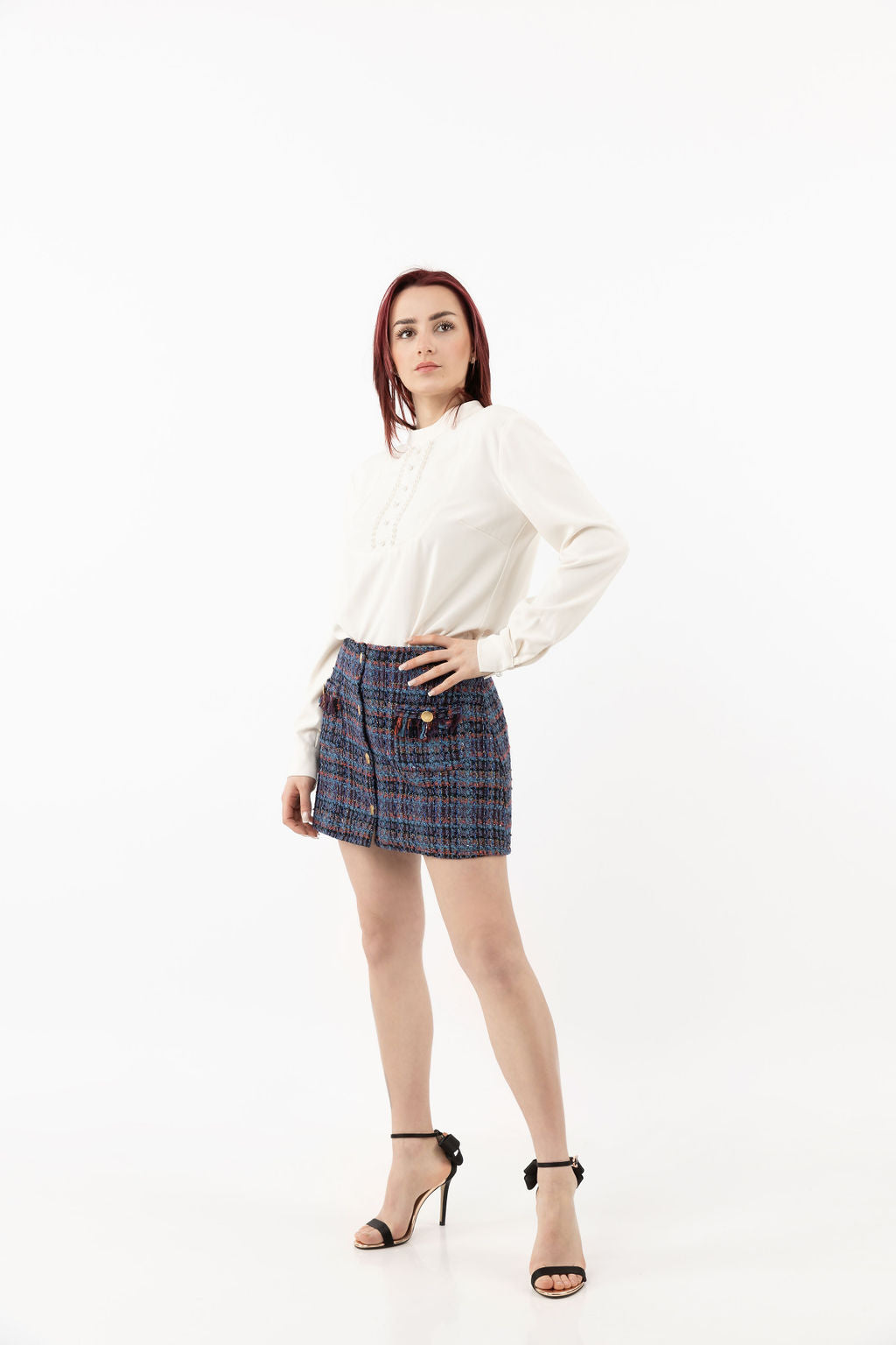 Trapeze skirt in blue boucle Trapeze skirt in blue boucle