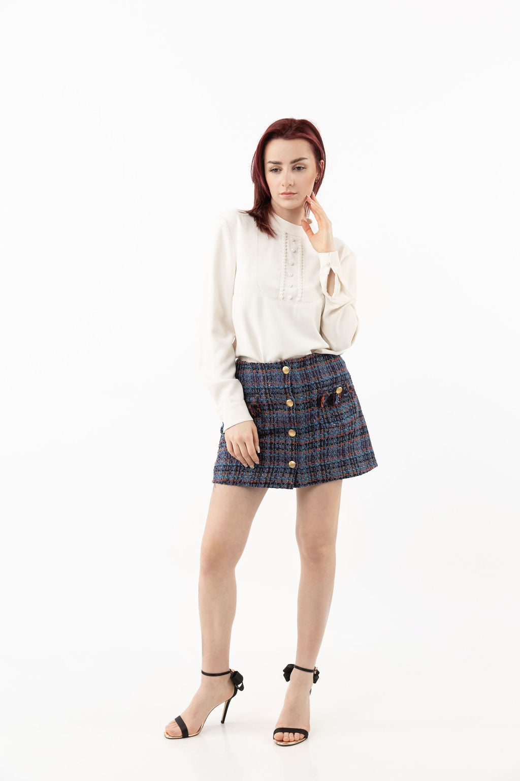 Trapeze skirt in blue boucle Trapeze skirt in blue boucle