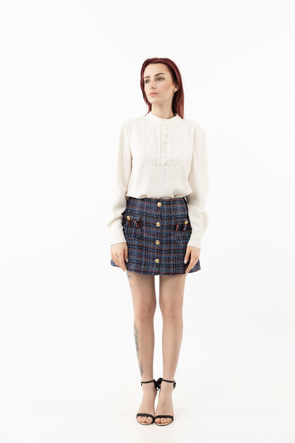 Trapeze skirt in blue boucle Trapeze skirt in blue boucle