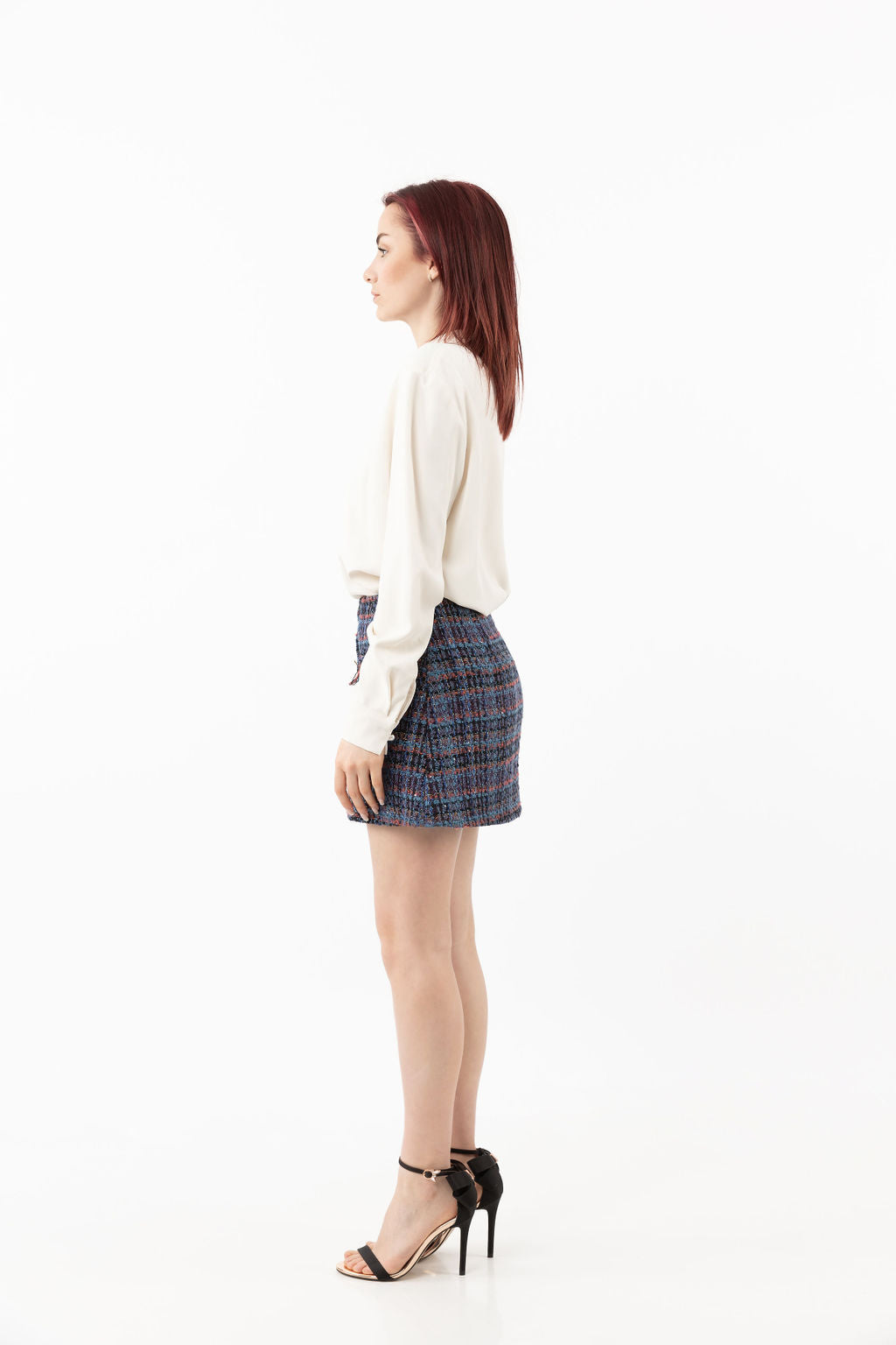 Trapeze skirt in blue boucle Trapeze skirt in blue boucle