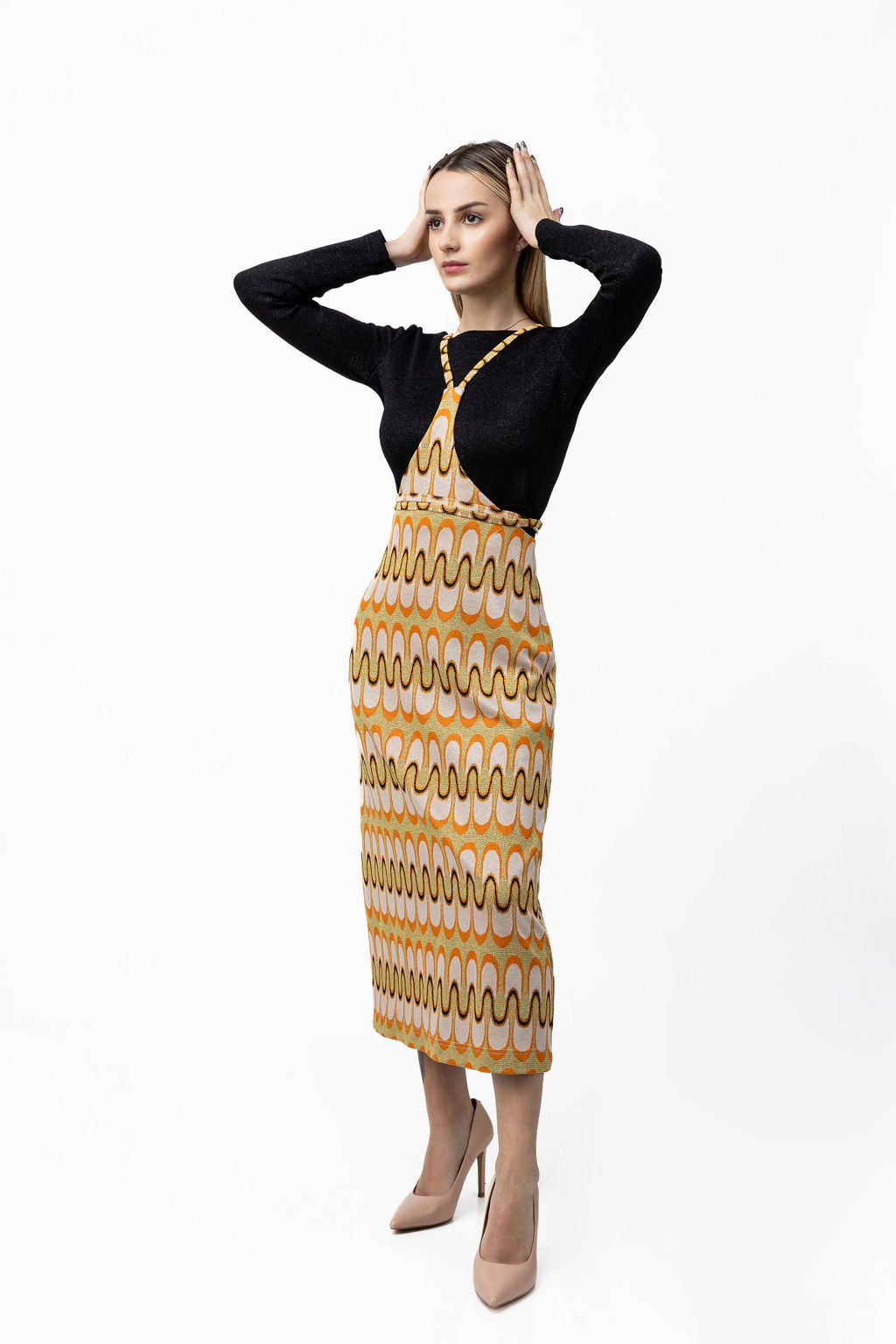 Dress-skirt in orange and gold tricot Dress-skirt in orange and gold tricot