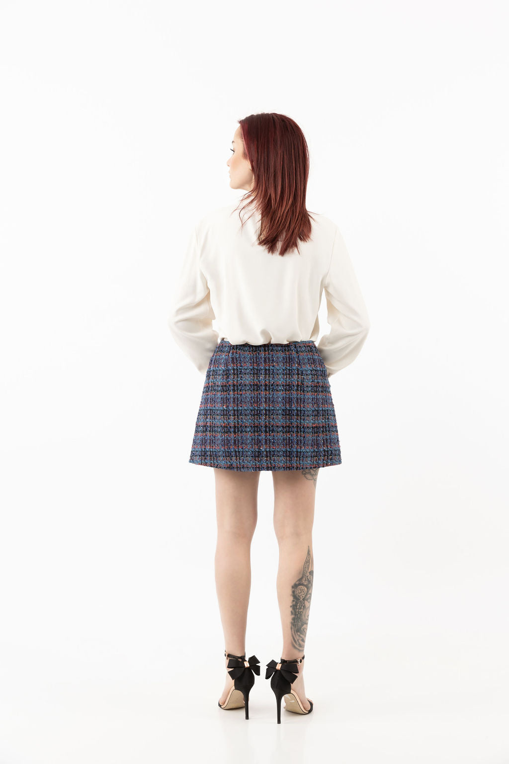 Trapeze skirt in blue boucle Trapeze skirt in blue boucle