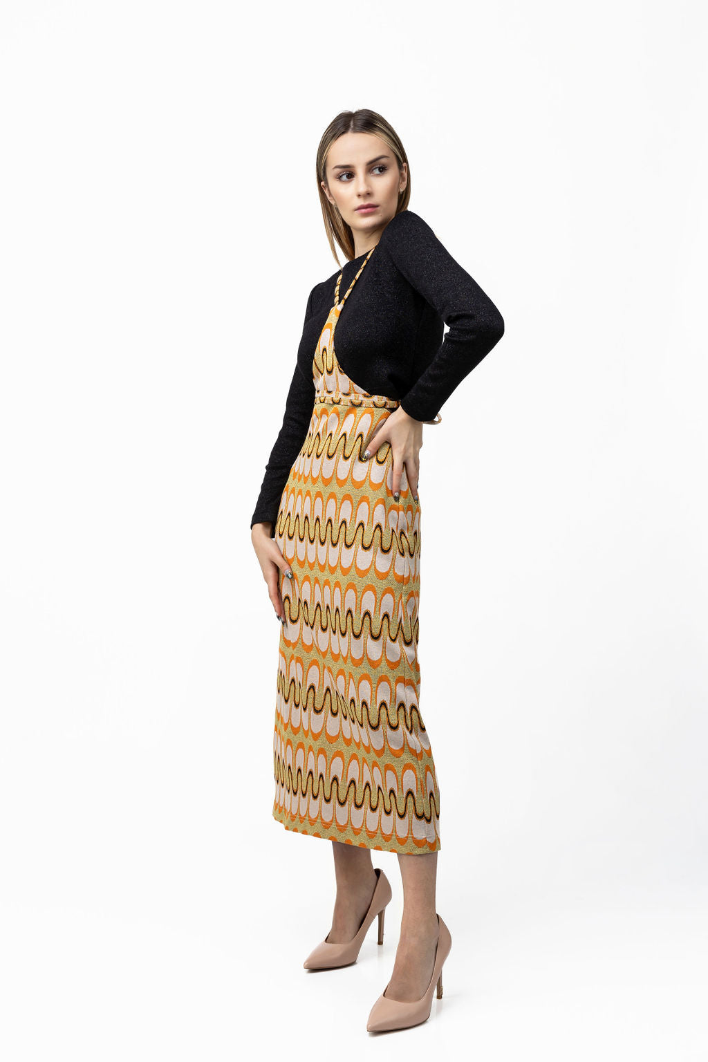 Dress-skirt in orange and gold tricot Dress-skirt in orange and gold tricot