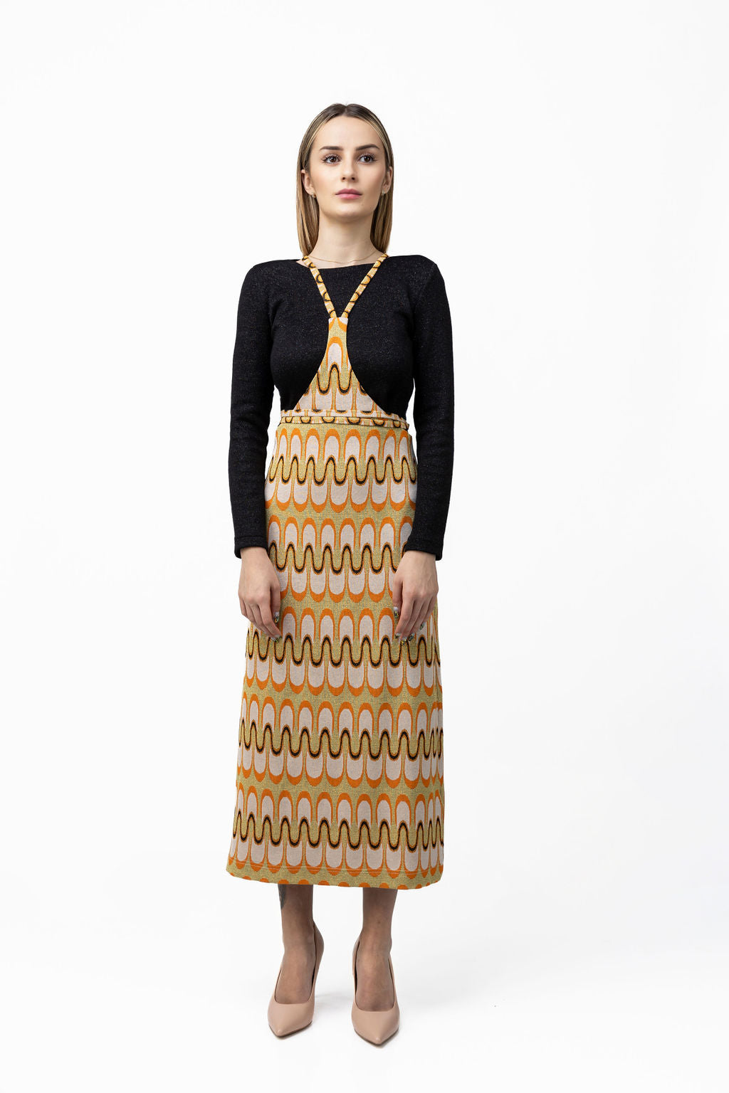 Dress-skirt in orange and gold tricot Dress-skirt in orange and gold tricot
