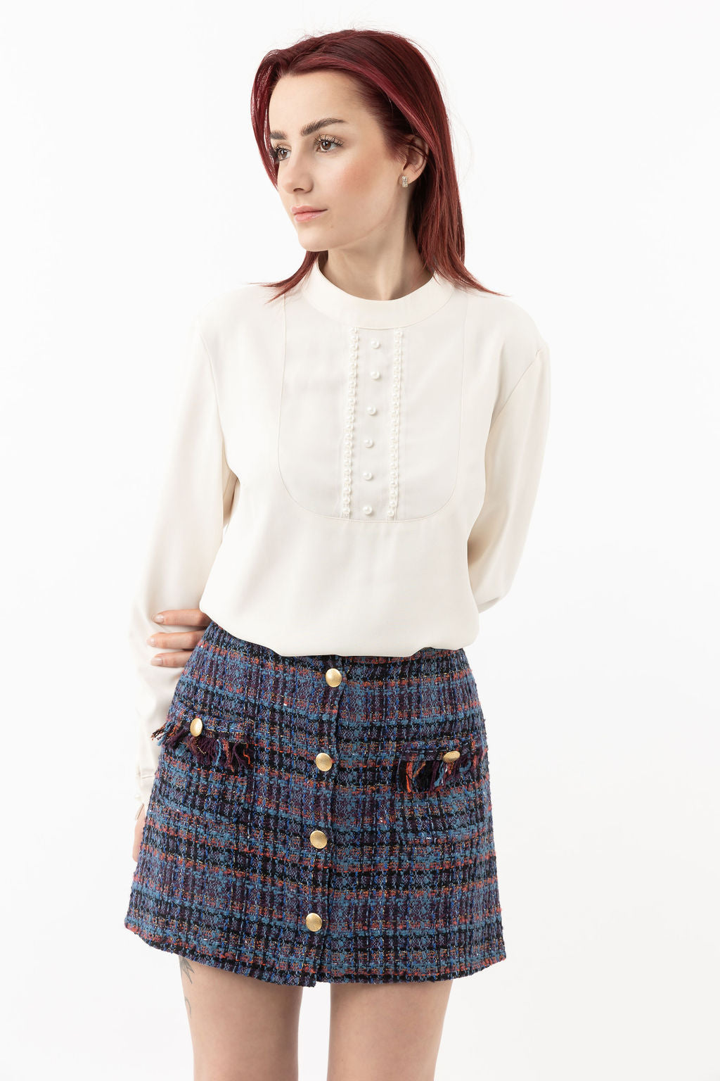 Trapeze skirt in blue boucle Trapeze skirt in blue boucle