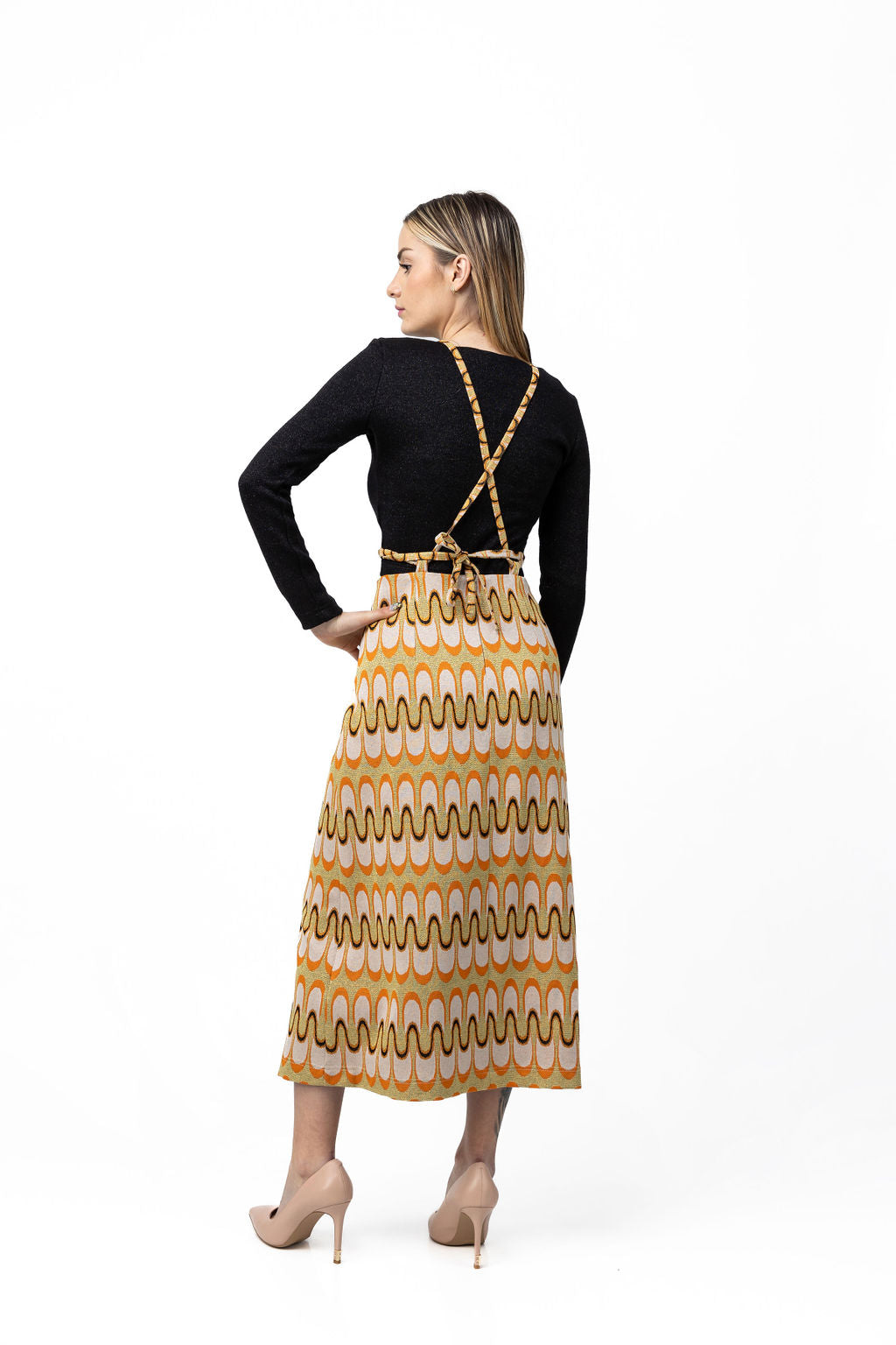 Dress-skirt in orange and gold tricot Dress-skirt in orange and gold tricot