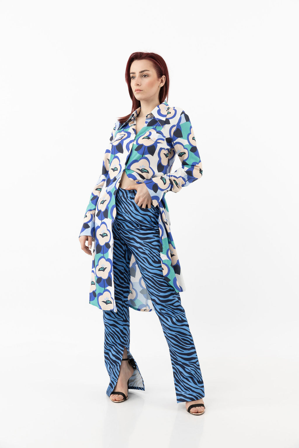 Long shirt-dress blue melange Long shirt-dress blue melange