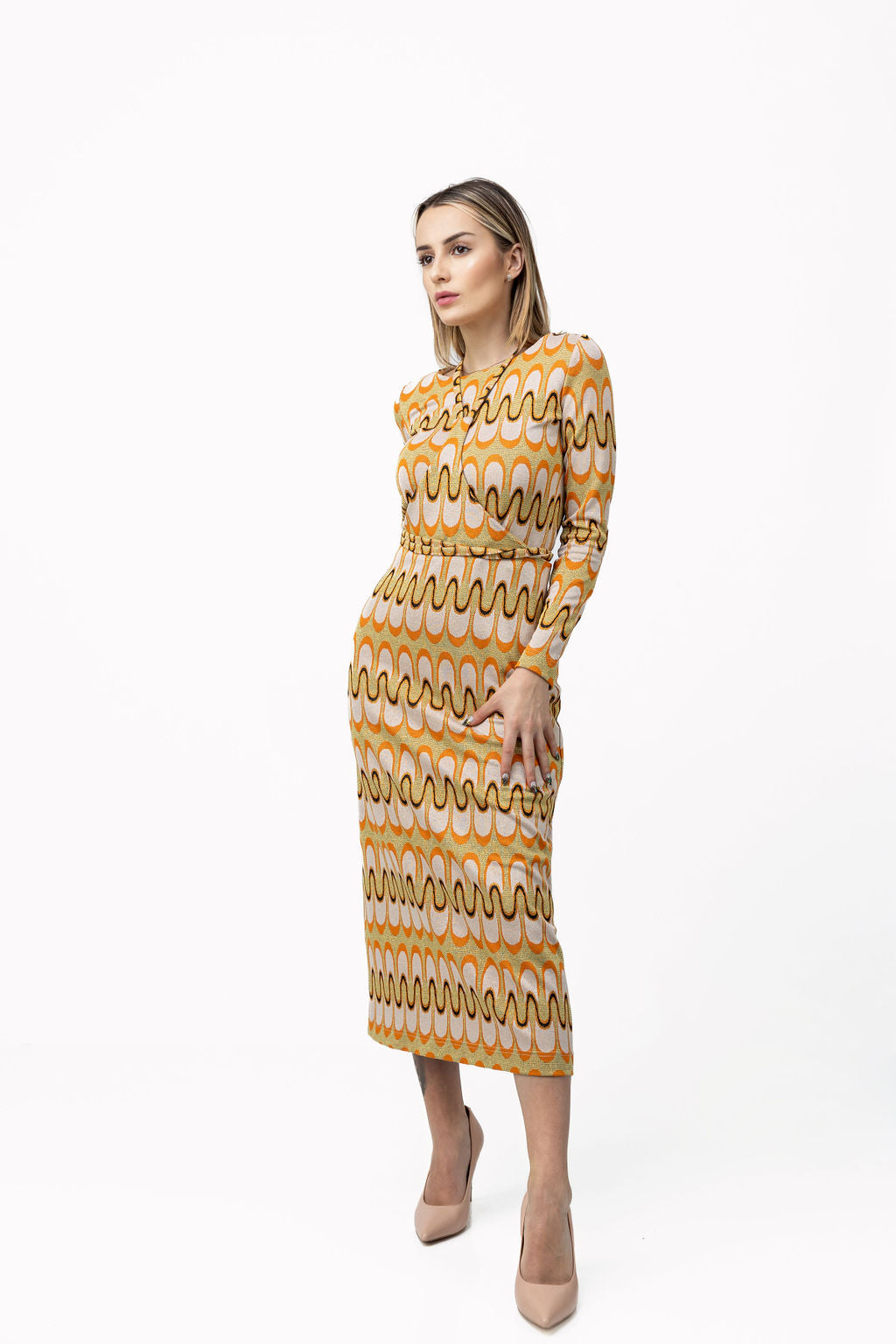 Dress-skirt in orange and gold tricot Dress-skirt in orange and gold tricot