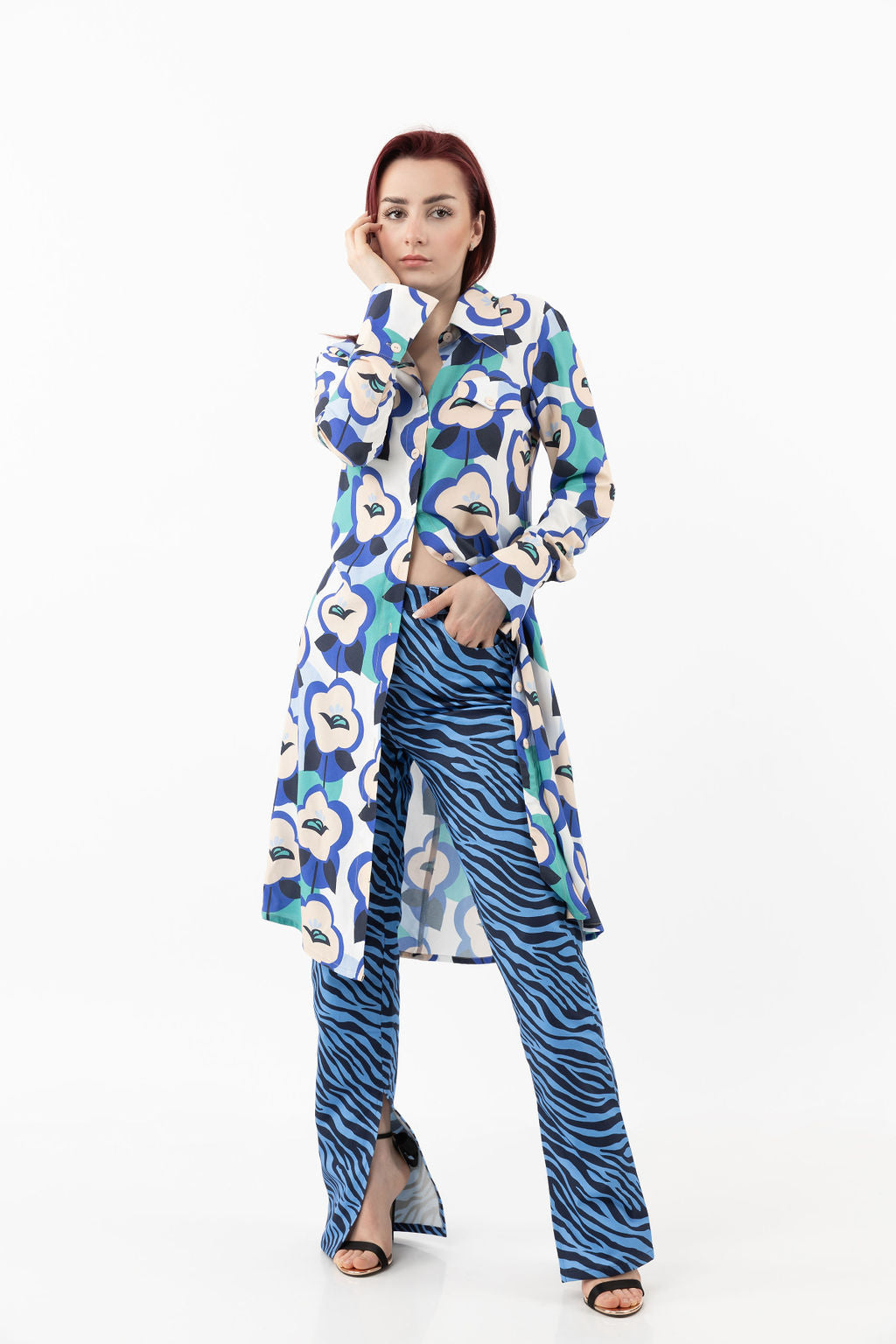 Long shirt-dress blue melange Long shirt-dress blue melange