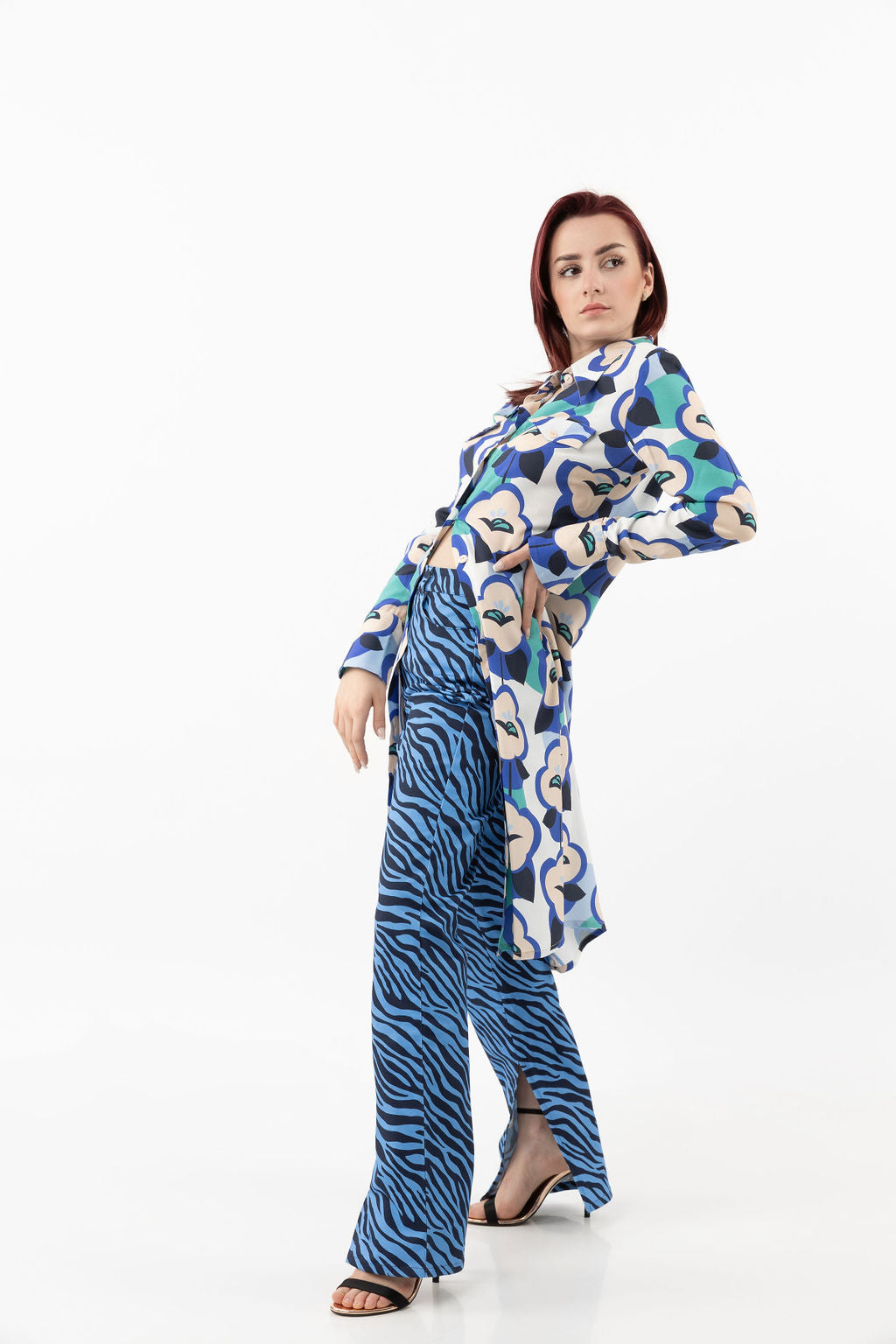 Long shirt-dress blue melange Long shirt-dress blue melange