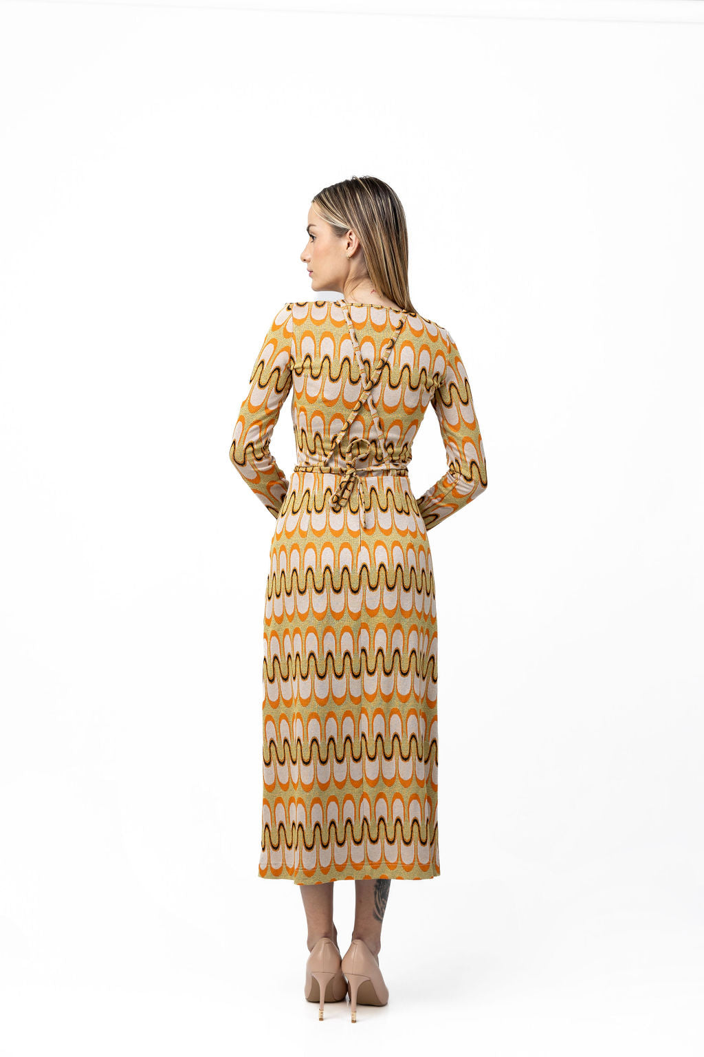 Dress-skirt in orange and gold tricot Dress-skirt in orange and gold tricot