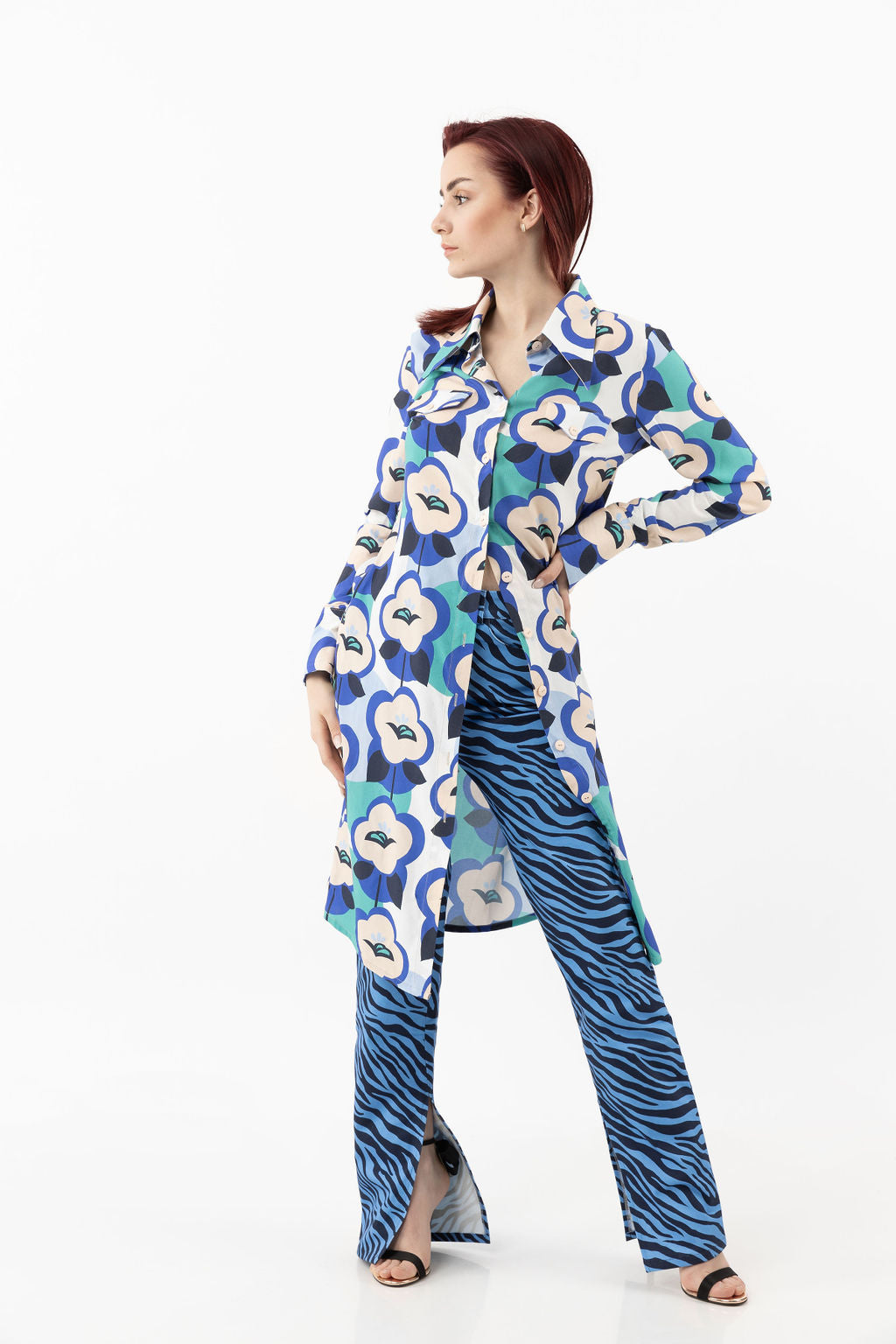 Long shirt-dress blue melange Long shirt-dress blue melange