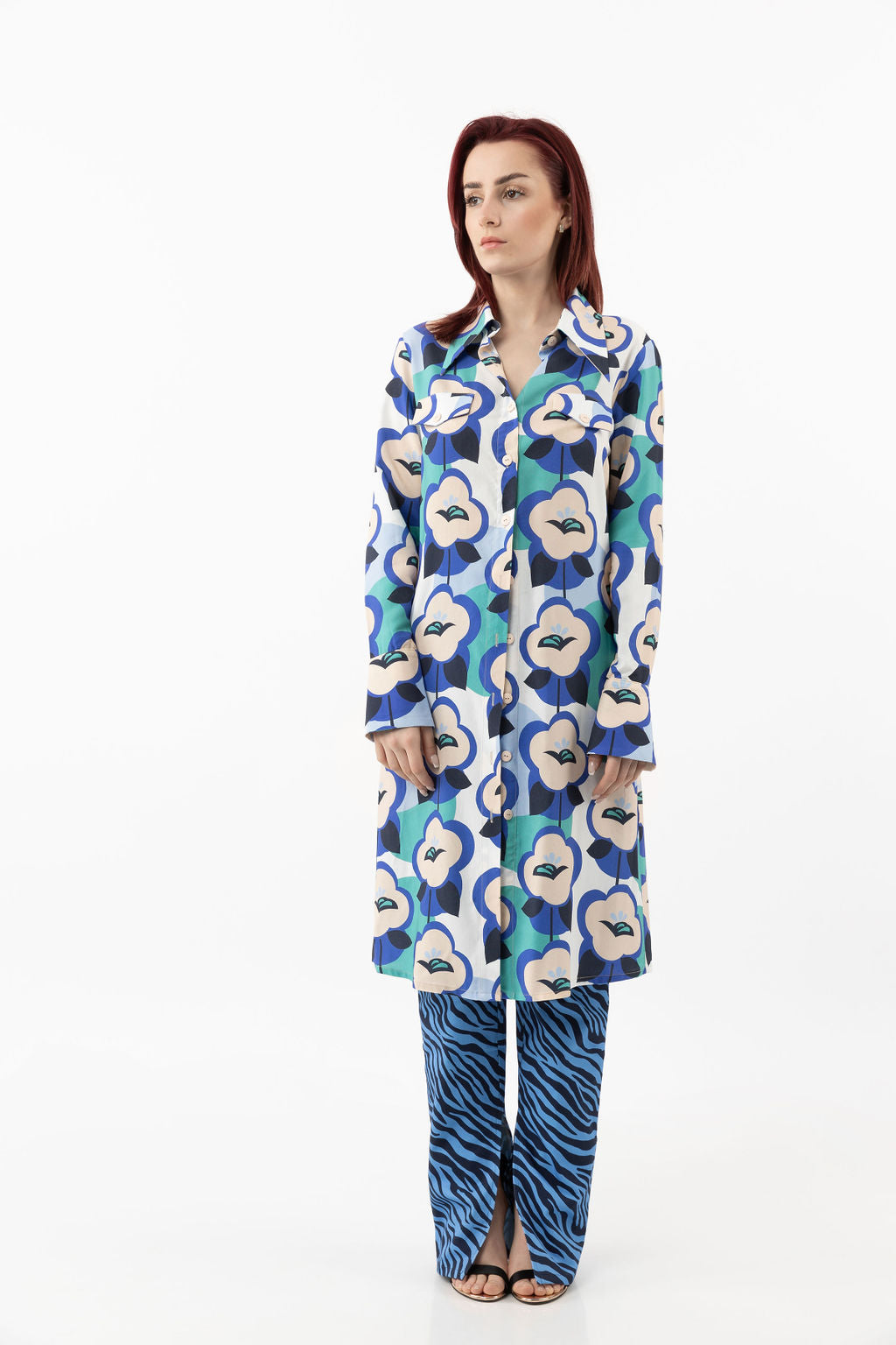 Long shirt-dress blue melange Long shirt-dress blue melange