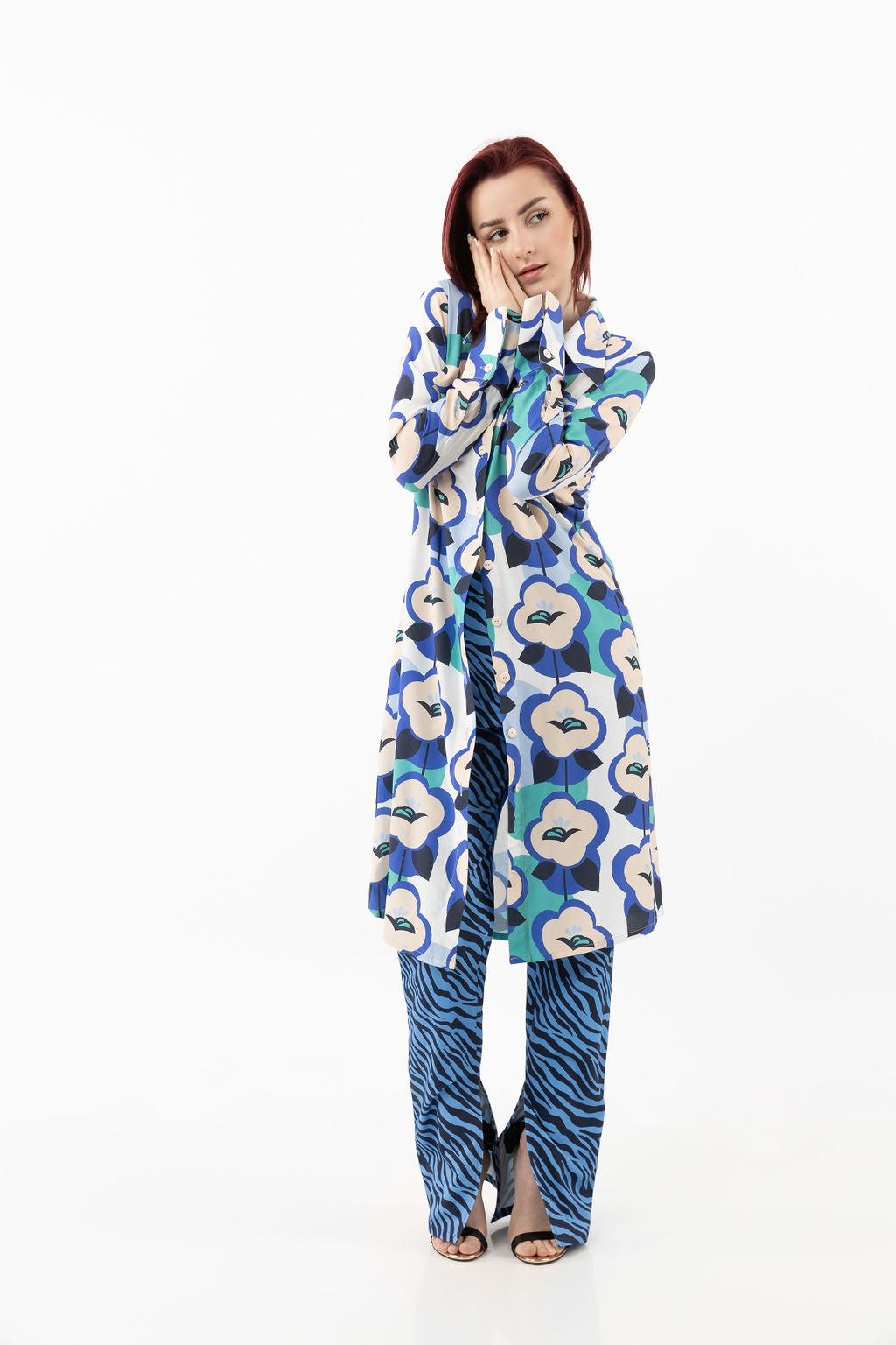 Long shirt-dress blue melange Long shirt-dress blue melange