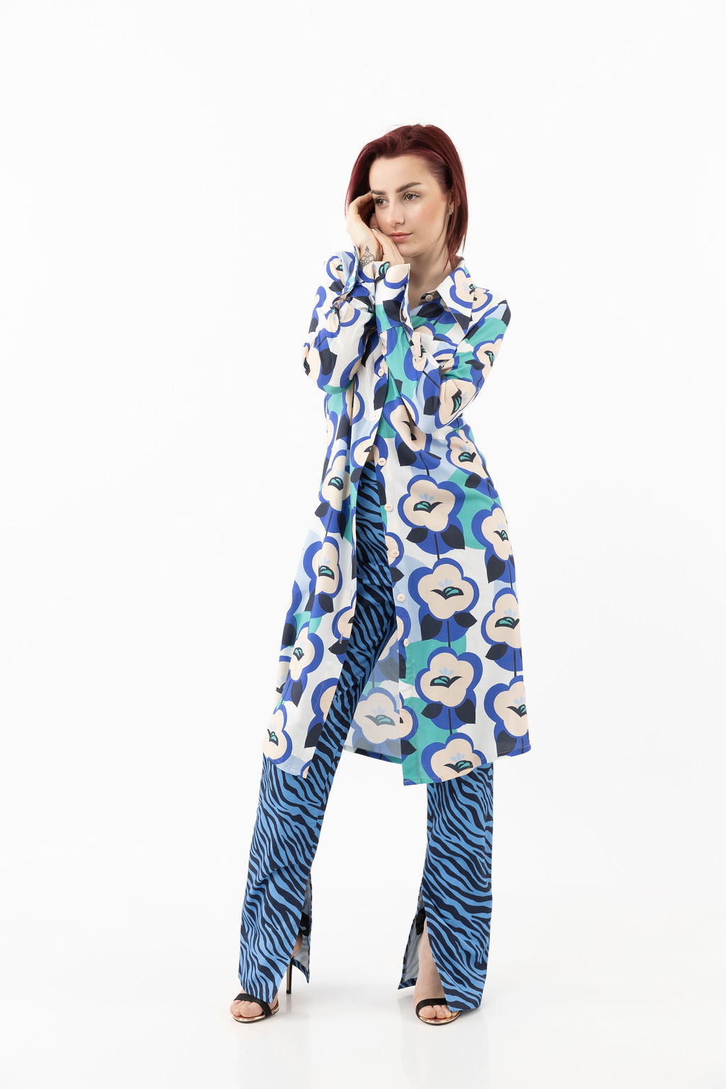 Long shirt-dress blue melange Long shirt-dress blue melange