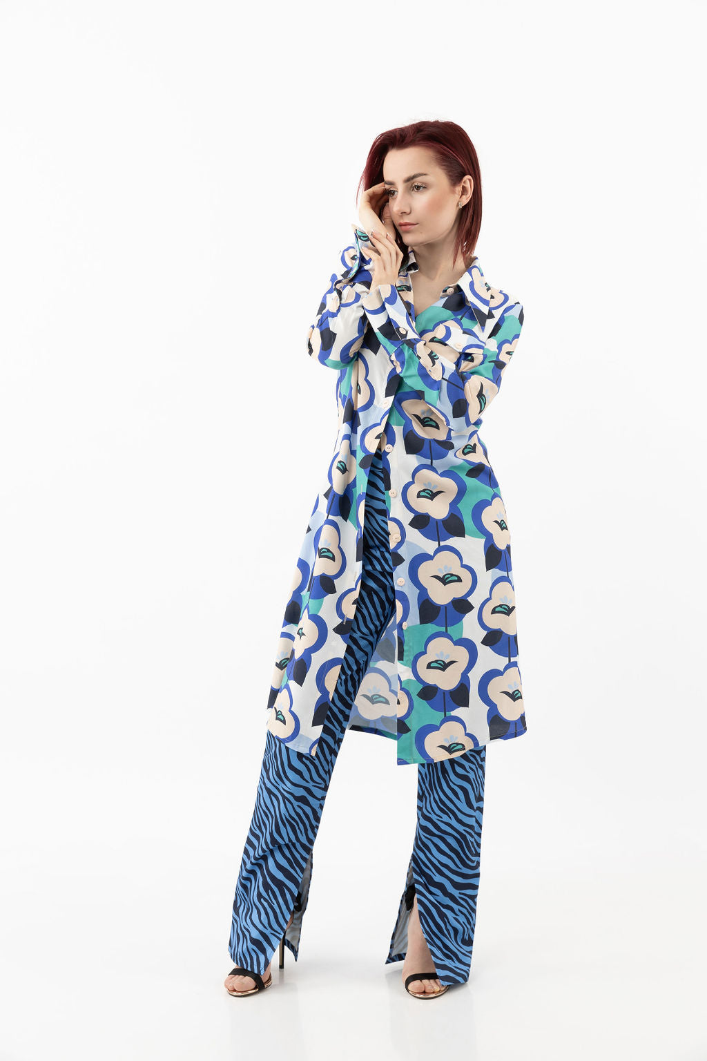 Long shirt-dress blue melange Long shirt-dress blue melange