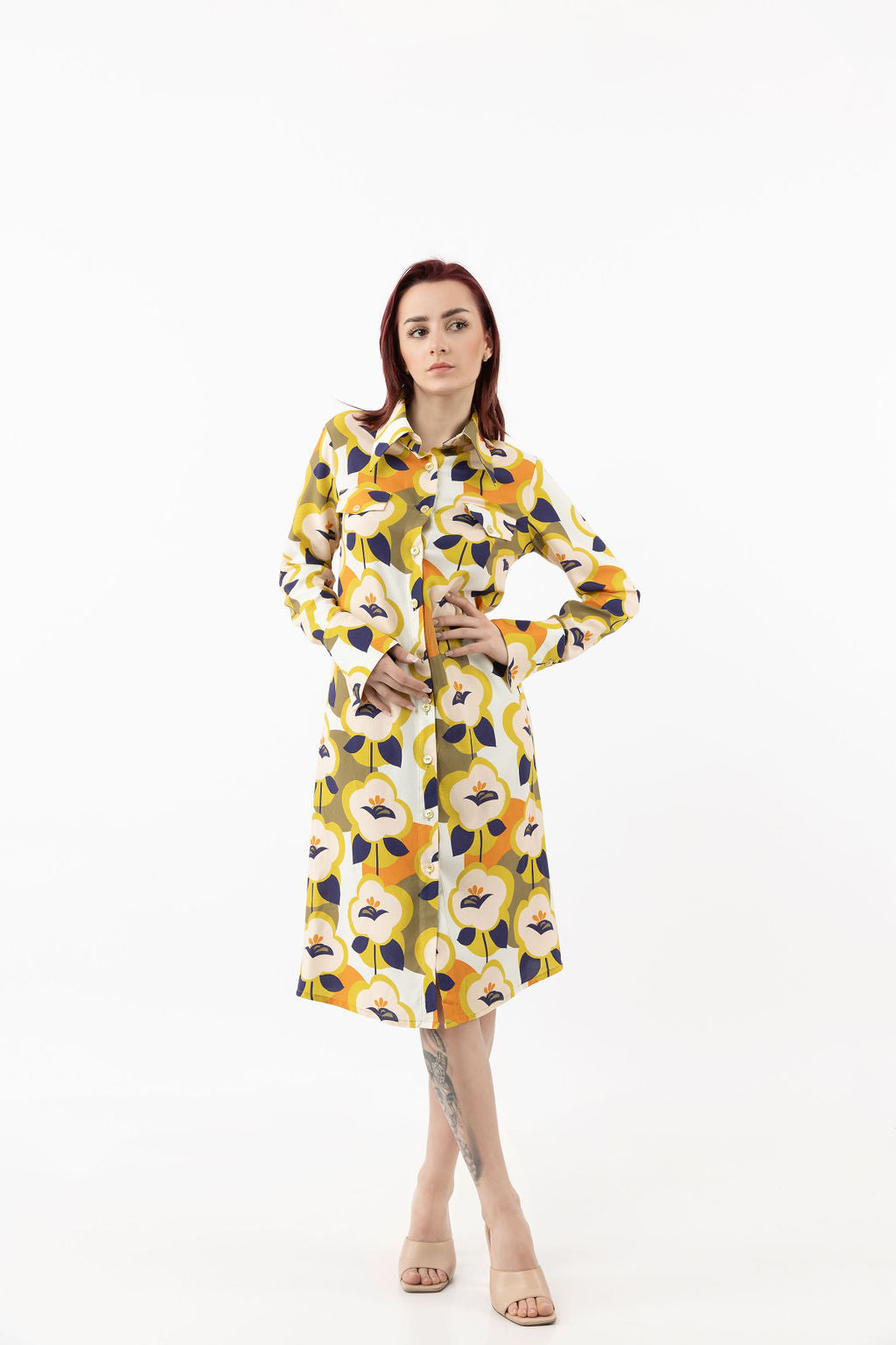 Long shirt-dress with colourful details Long shirt-dress with colourful details