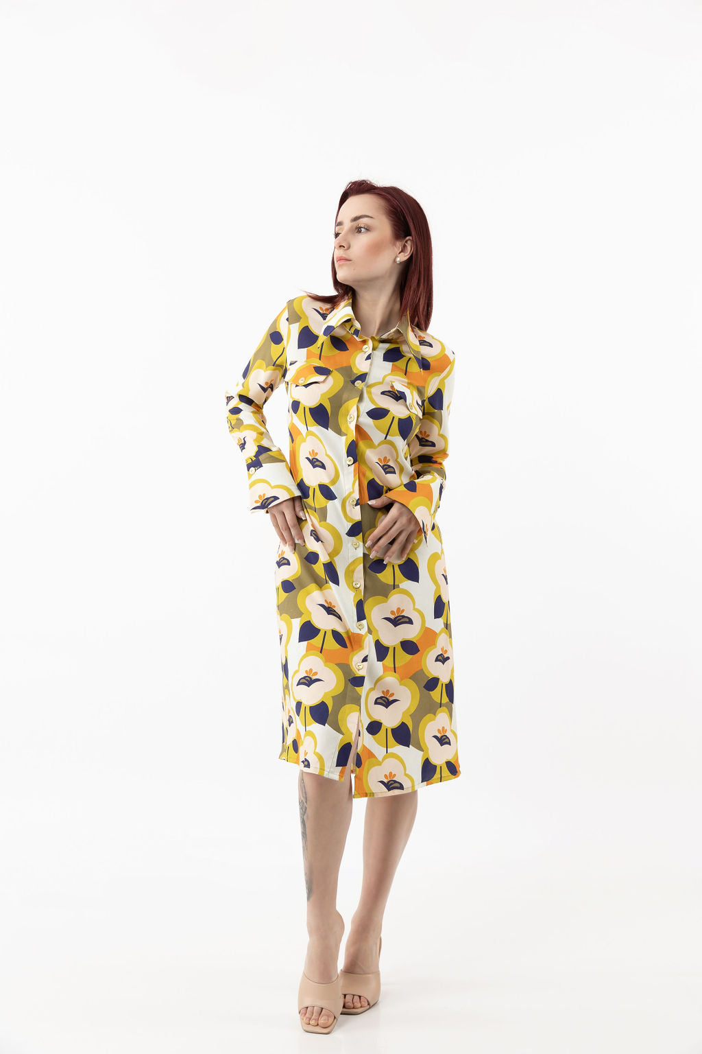 Long shirt-dress with colourful details Long shirt-dress with colourful details