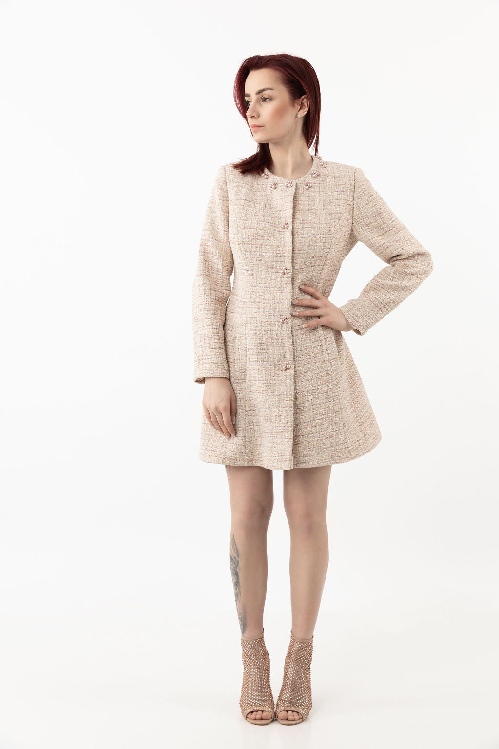 JACKET PINK BOUCKLE LONG HALF CLOSH JACKET PINK BOUCKLE LONG HALF CLOSH