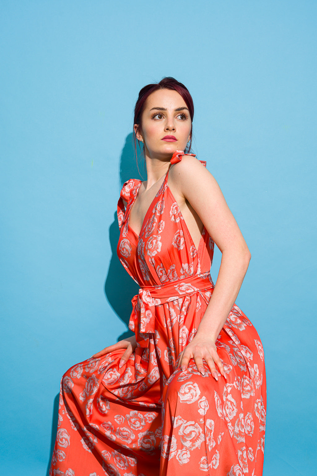 Satin jumpsuit with roses print Satin jumpsuit with roses print