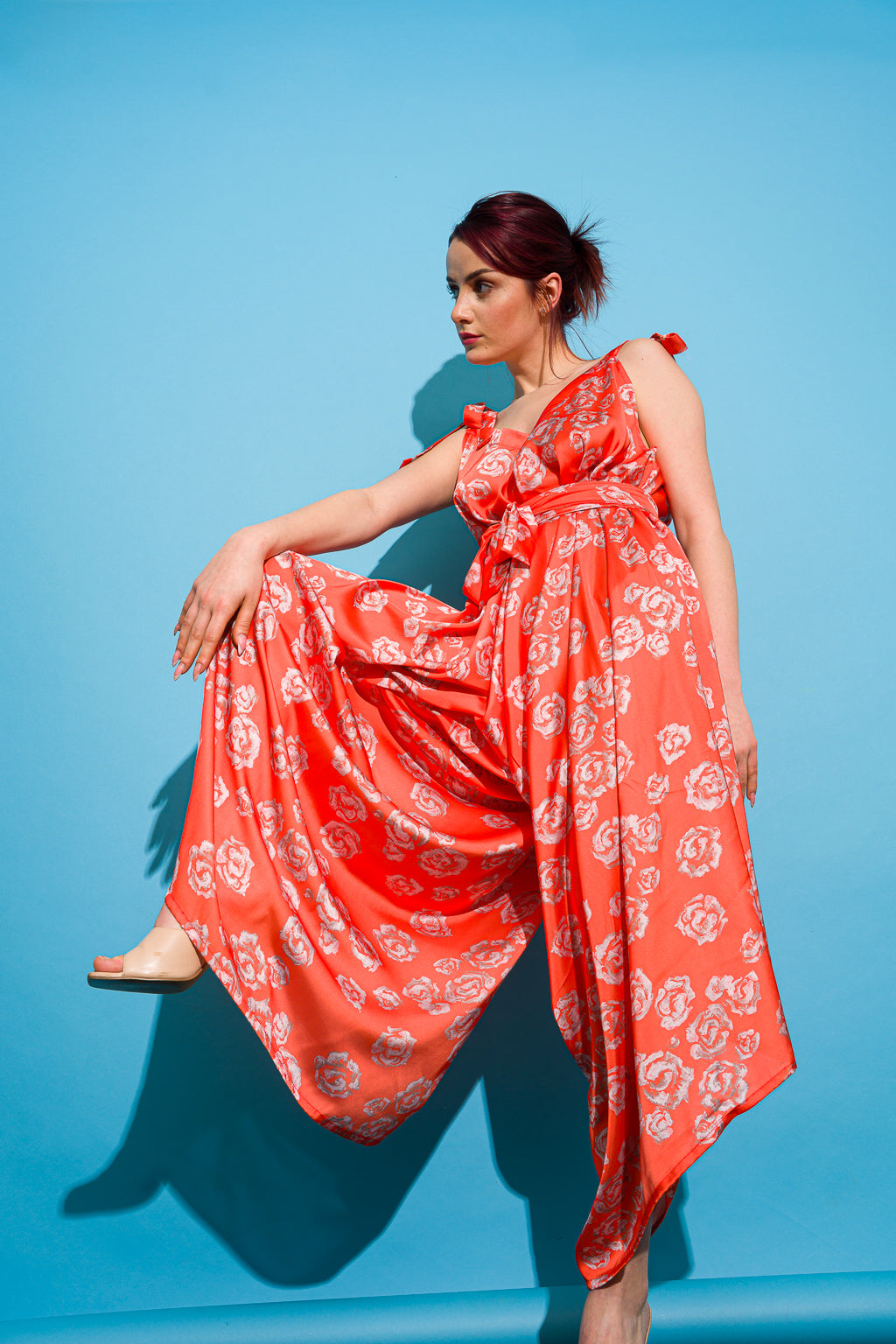 Satin jumpsuit with roses print Satin jumpsuit with roses print